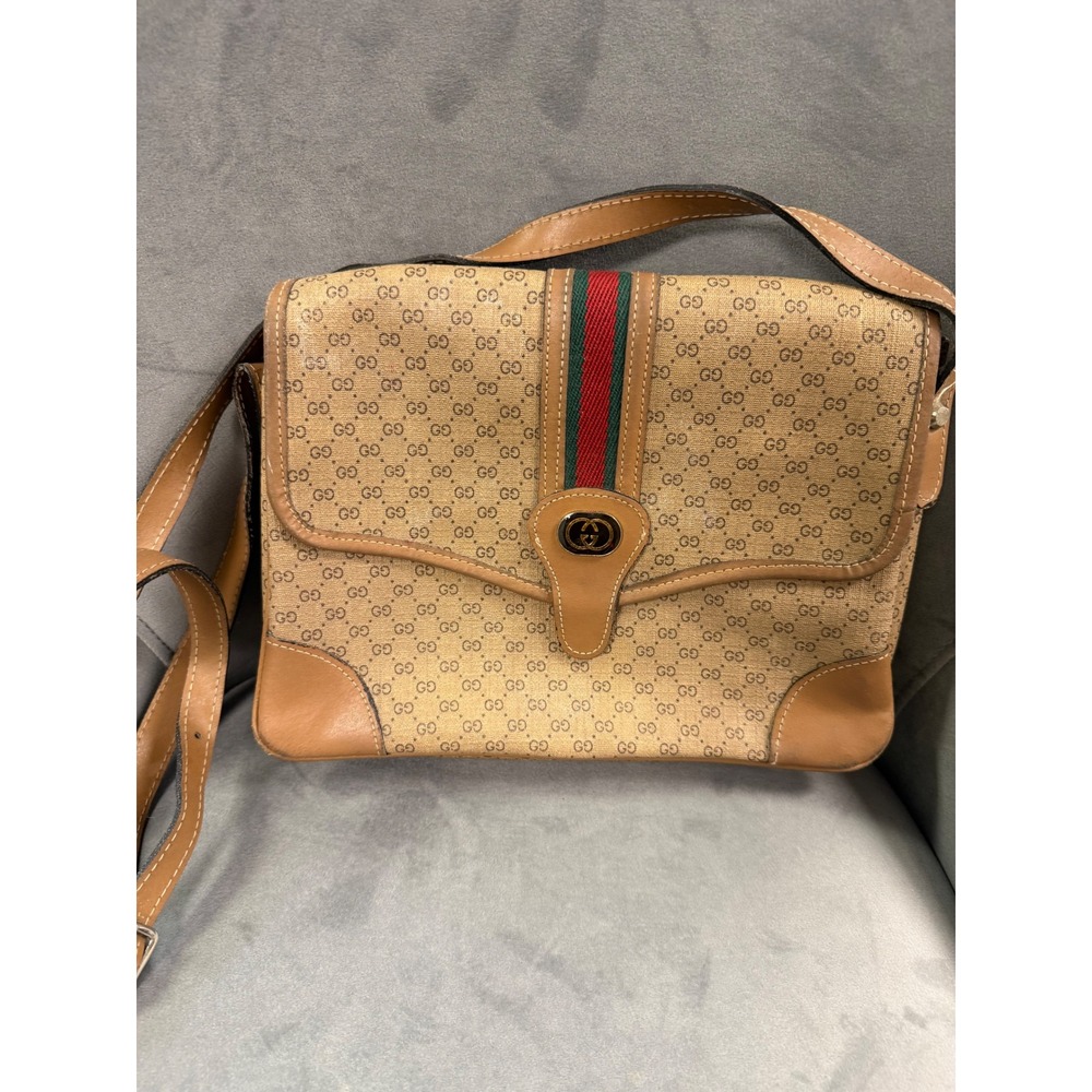 Micro GG gucci Web Stripe Flap Crossbody Bag | Tan Leather & Beige Canvas